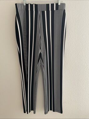 New York & Company Black and White Vertical Stripe Straight Leg Pants